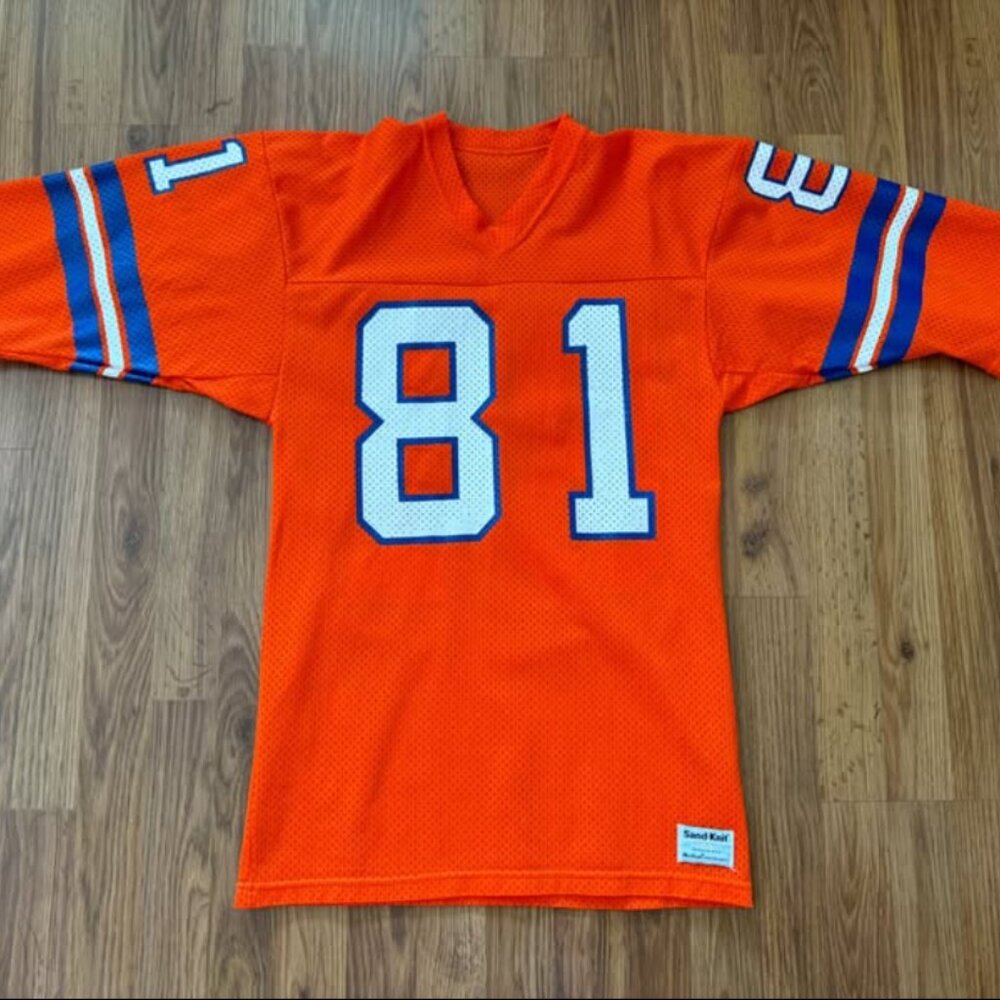 Denver Broncos Steve Watson #81 NFL FOOTBALL VINTAGE SAND KNIT Sz Medium Jersey!